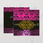 ROZE PAARS ZWART DAMAST MONOGRAM ,fuchsia,goud Kaart (Voorkant / Achterkant)