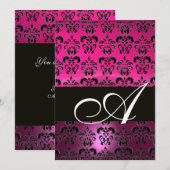 ROZE PAARS ZWART DAMAST MONOGRAM ,fuchsia wit Kaart (Voorkant / Achterkant)