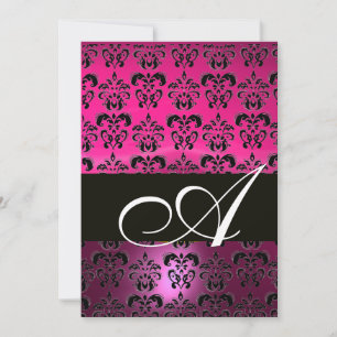 ROZE PAARS ZWART  DAMAST MONOGRAM ,fuchsia wit Kaart