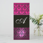ROZE PAARS ZWART  DAMAST MONOGRAM ,fuchsia wit Kaart (Staand voorkant)