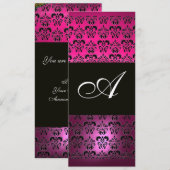 ROZE PAARS ZWART  DAMAST MONOGRAM ,fuchsia wit Kaart (Voorkant / Achterkant)