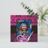 ROZE PAARS ZWART GRADUATION DAMAST MONOGRAM KAART (Staand voorkant)