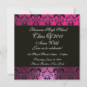 ROZE PAARS ZWART GRADUATION DAMAST MONOGRAM KAART (Achterkant)