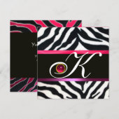 ROZE PAARS ZWART WIT ZEBRA BONT MONOGRAM ,robijn Kaart (Voorkant / Achterkant)