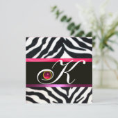 ROZE PAARS ZWART WIT ZEBRA BONT MONOGRAM ,robijn Kaart (Staand voorkant)
