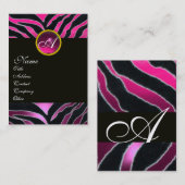 ROZE,PAARS ZWART WIT ZEBRA BONT MONOGRAM VISITEKAARTJE (Voorkant / Achterkant)