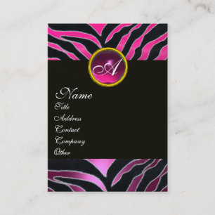 ROZE,PAARS ZWART WIT ZEBRA BONT MONOGRAM VISITEKAARTJE