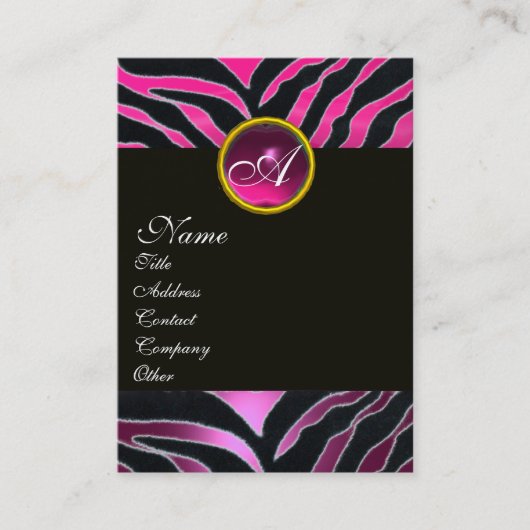 ROZE,PAARS ZWART WIT ZEBRA BONT MONOGRAM VISITEKAARTJE (Voorkant)