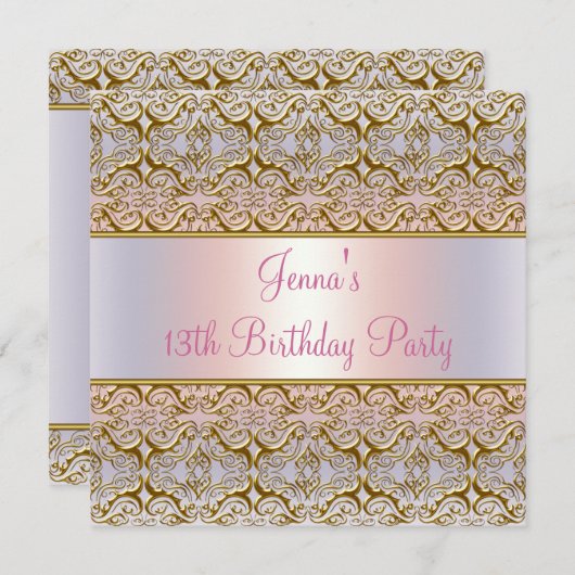 Roze Paarse 13e verjaardagsfeest uitnodiging 13e (Voorkant / Achterkant)