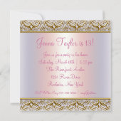 Roze Paarse 13e verjaardagsfeest uitnodiging 13e (Achterkant)