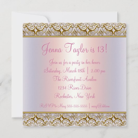 Roze Paarse 13e verjaardagsfeest uitnodiging 13e (Achterkant)