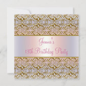 Roze Paarse 13e verjaardagsfeest uitnodiging 13e (Voorkant)