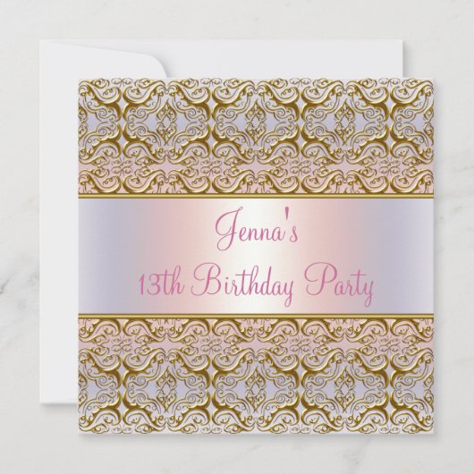 Roze Paarse 13e verjaardagsfeest uitnodiging 13e (Voorkant)