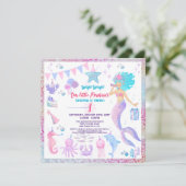 Roze Paarse 1e grillige meisje zeemeermin verjaard Kaart (Staand voorkant)