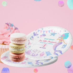 Roze Paarse 1e grillige meisjes zeemeermin verjaar Papieren Bordje