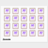 Roze Paarse 50 & Fabulous Typography Party Vierkante Sticker (Vel)