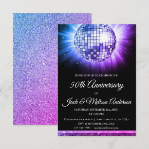 Roze Paarse 50e Jubileum Party Disco Ball Kaart