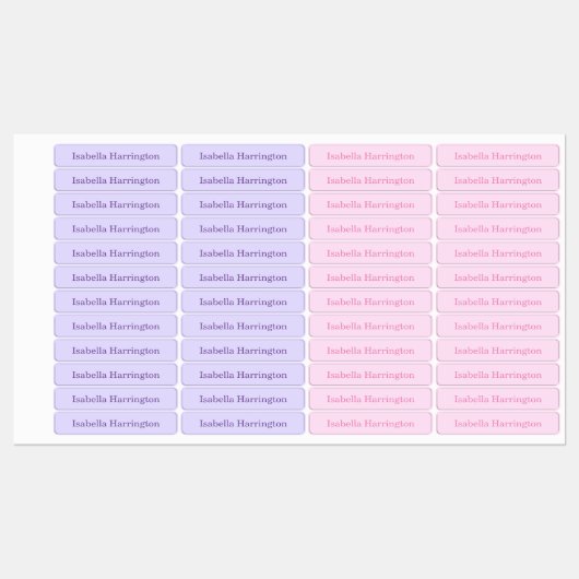 Roze/Paarse aangepaste naam Iron-on stof kleding Labels (Vel)