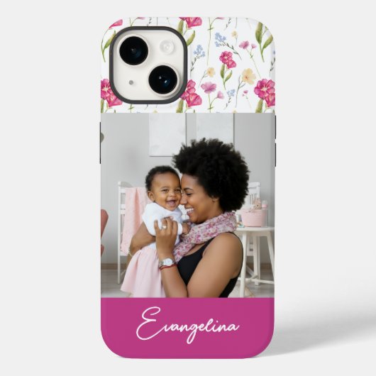 Roze Paarse Aangepaste Naam Waterverf Wildbloem Case-Mate iPhone Case (Achterkant)