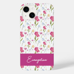Roze Paarse Aangepaste naam Waterverf Wilde bloem Case-Mate iPhone 14 Hoesje