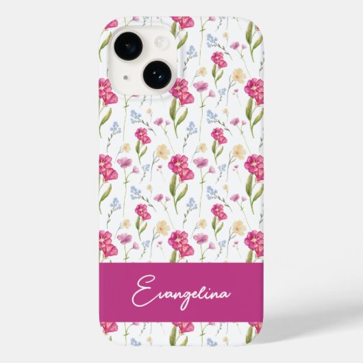 Roze Paarse Aangepaste naam Waterverf Wilde bloem Case-Mate iPhone Case (Achterkant)