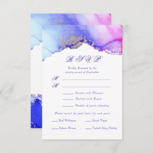 Roze Paarse Abstracte Bruiloft RSVP Kaart (Voorkant / Achterkant)