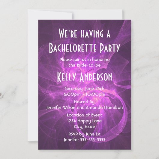 Roze Paarse Abstracte fractal Bachelorette Party Kaart (Voorkant)