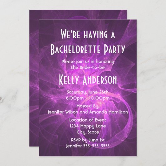 Roze Paarse Abstracte fractal Bachelorette Party Kaart (Voorkant / Achterkant)