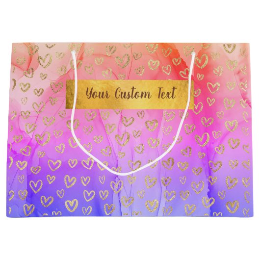 Roze Paarse Abstracte gouden kleur Aangepaste teks Groot Cadeauzakje (Voorkant)