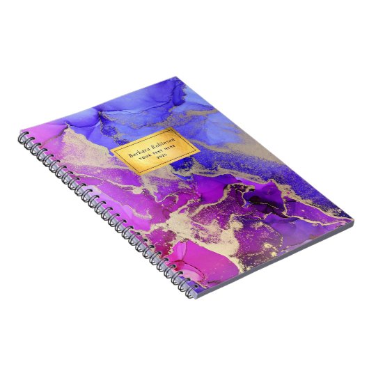 Roze Paarse Abstracte goudkunst Notitieboek (Rechterzijde)