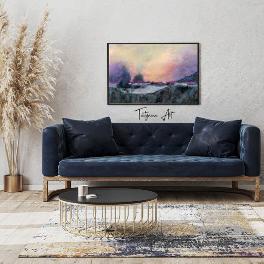 Roze Paarse Abstracte Landschapszonsondergang Canvas Afdruk