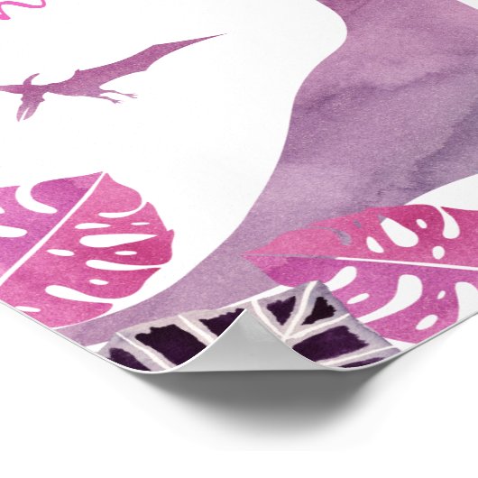 Roze Paarse Adopteer een dinosaurus verjaardagstek Poster (Hoek)