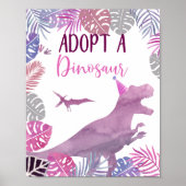 Roze Paarse Adopteer een dinosaurus verjaardagstek Poster (Voorkant)