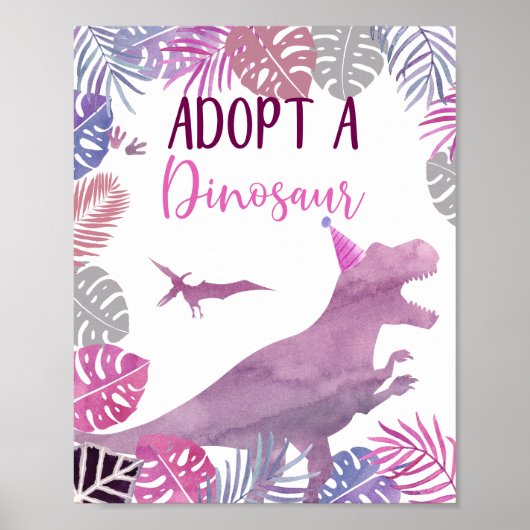 Roze Paarse Adopteer een dinosaurus verjaardagstek Poster (Voorkant)