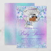 Roze Paarse Afrikaanse Zeemeermin Baby shower Kaart (Voorkant / Achterkant)