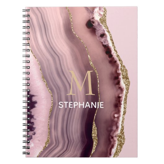 Roze & Paarse Agaat Geode Monogram  Naam Notitieboek (Voorkant)