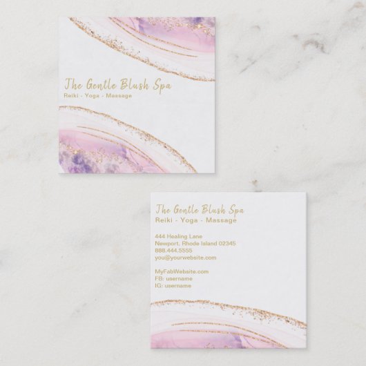 *~* Roze Paarse AGATE Crystal Gold Glitter Vierkante Visitekaartje (Voorkant / Achterkant)