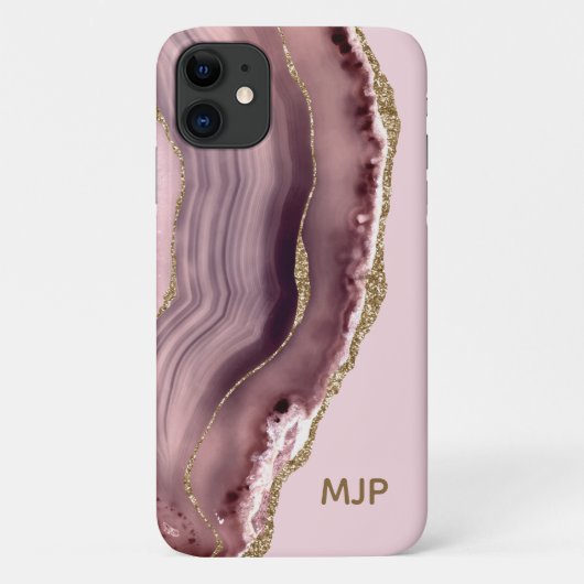 Roze & Paarse Agate Geode Gouden Monogram Case-Mate iPhone Case (Achterkant)