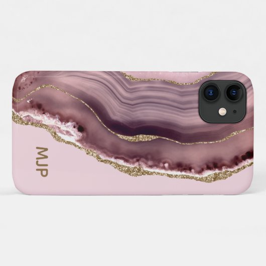Roze & Paarse Agate Geode Gouden Monogram Case-Mate iPhone Case (Achterkant (horizontaal))