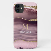 Roze & Paarse Agate Geode Monogram Naam Case-Mate iPhone Case (Achterkant)