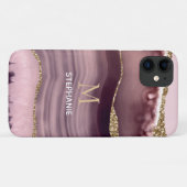 Roze & Paarse Agate Geode Monogram Naam Case-Mate iPhone Case (Achterkant (horizontaal))