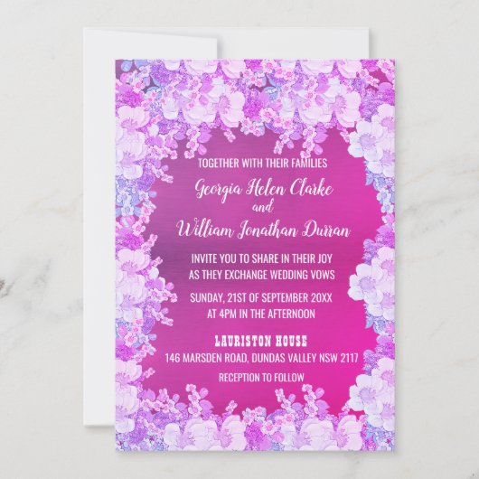 Roze Paarse Anemone Floral Wedding Invitation Kaart (Voorkant)