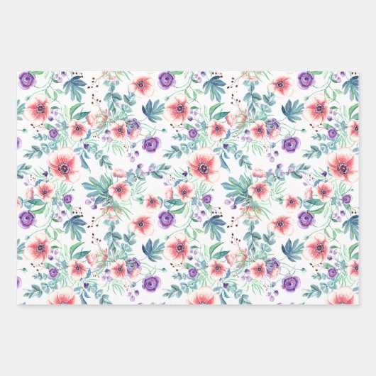 Roze Paarse Anemonen Lente Buiten Bruidsdouche Inpakpapier Vel (Voorkant 2)