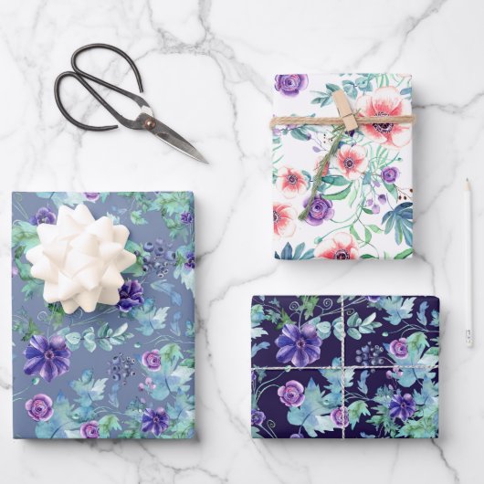 Roze Paarse Anemonen Lente Buiten Bruidsdouche Inpakpapier Vel (Voorkant)