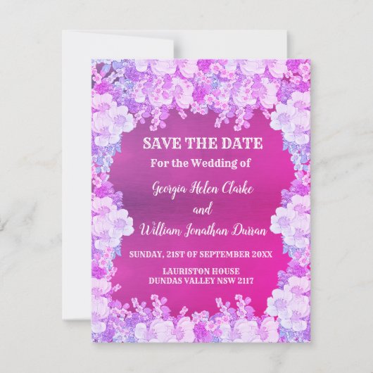 Roze Paarse anemoon bloemenbruiloft bewaar de datu Kaart (Voorkant)