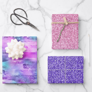 Roze Paarse Aqua Sparkle Gliters Inpakpapier Vel