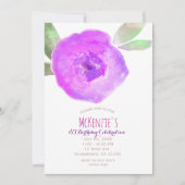 Roze Paarse Aquarel Bloem 1e Verjaardagsfeestje Kaart (Voorkant)