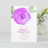 Roze Paarse Aquarel Bloem 1e Verjaardagsfeestje Kaart (Staand voorkant)