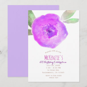 Roze Paarse Aquarel Bloem 1e Verjaardagsfeestje Kaart