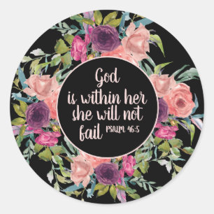 Roze Paarse Aquarel Bloemachtige Christelijke Bijb Ronde Sticker
